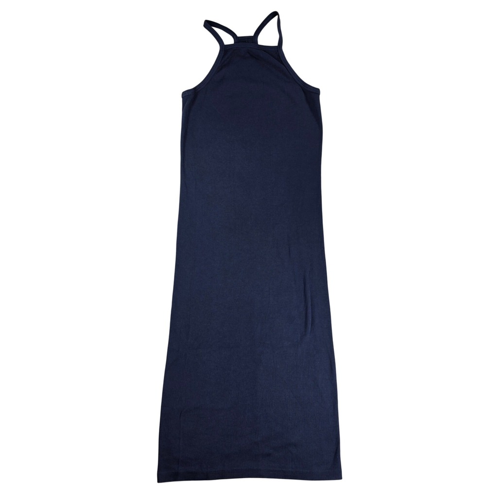 Everlane Ribbed Pima Cotton High Neck Maxi Dress Navy Blue Small Minimalist